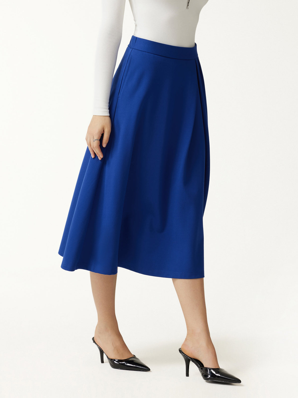 Ponte Mid-Rise Tucked A-Line Midi Skirt with Pockets — original photo 7
