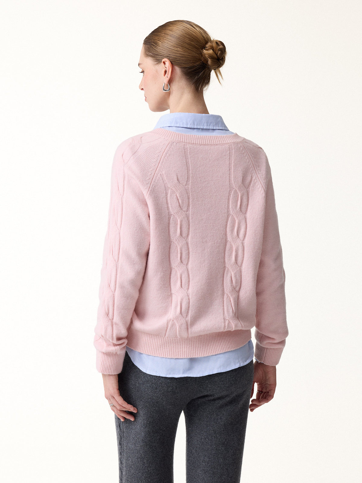 Merino-Blend Cable-Knit Crew Neck Long Sleeve Cardigan — original photo 4