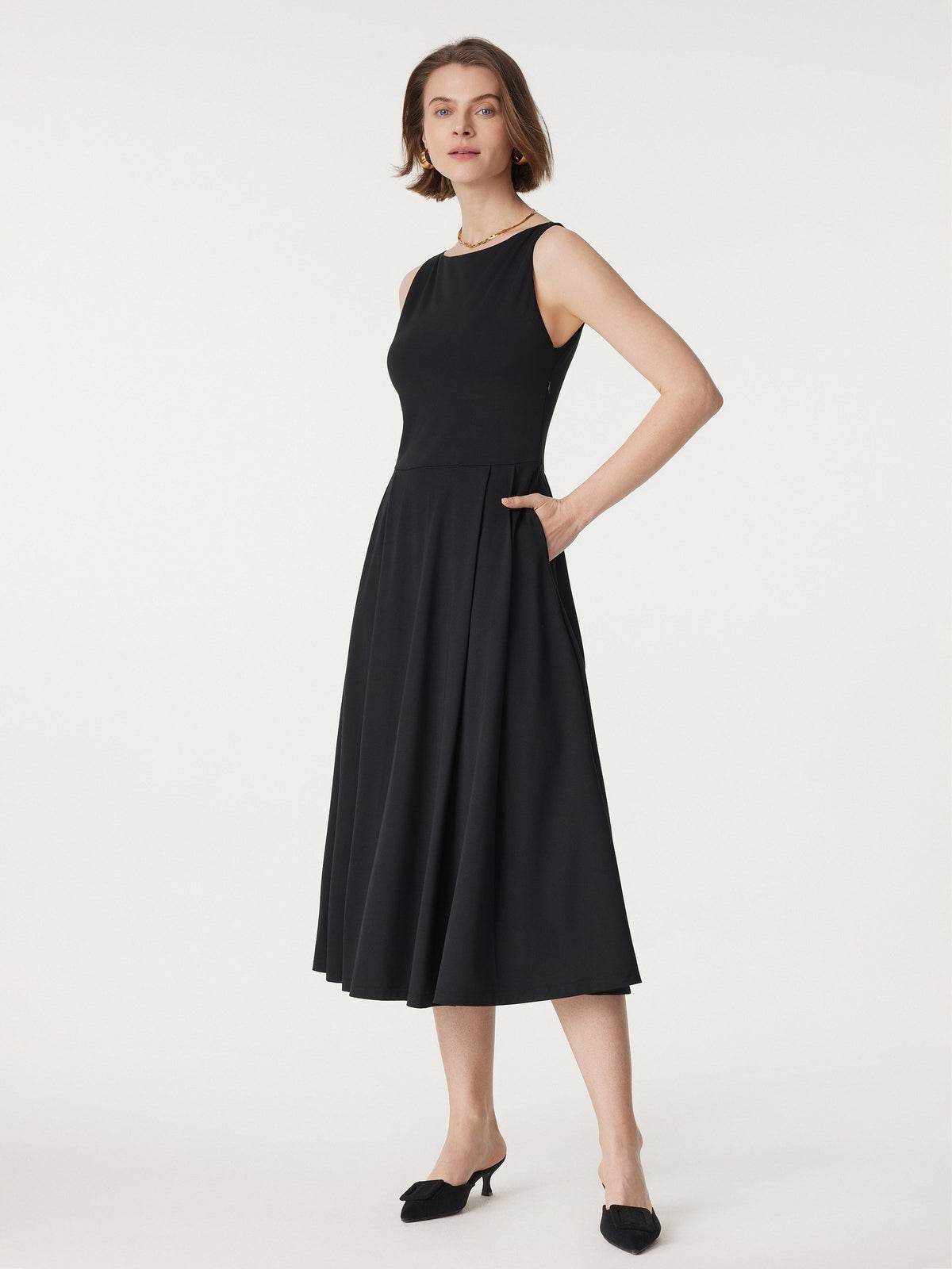 Boatneck Bamboo Ponte Bra Midi Dress with Pockets — original photo 3