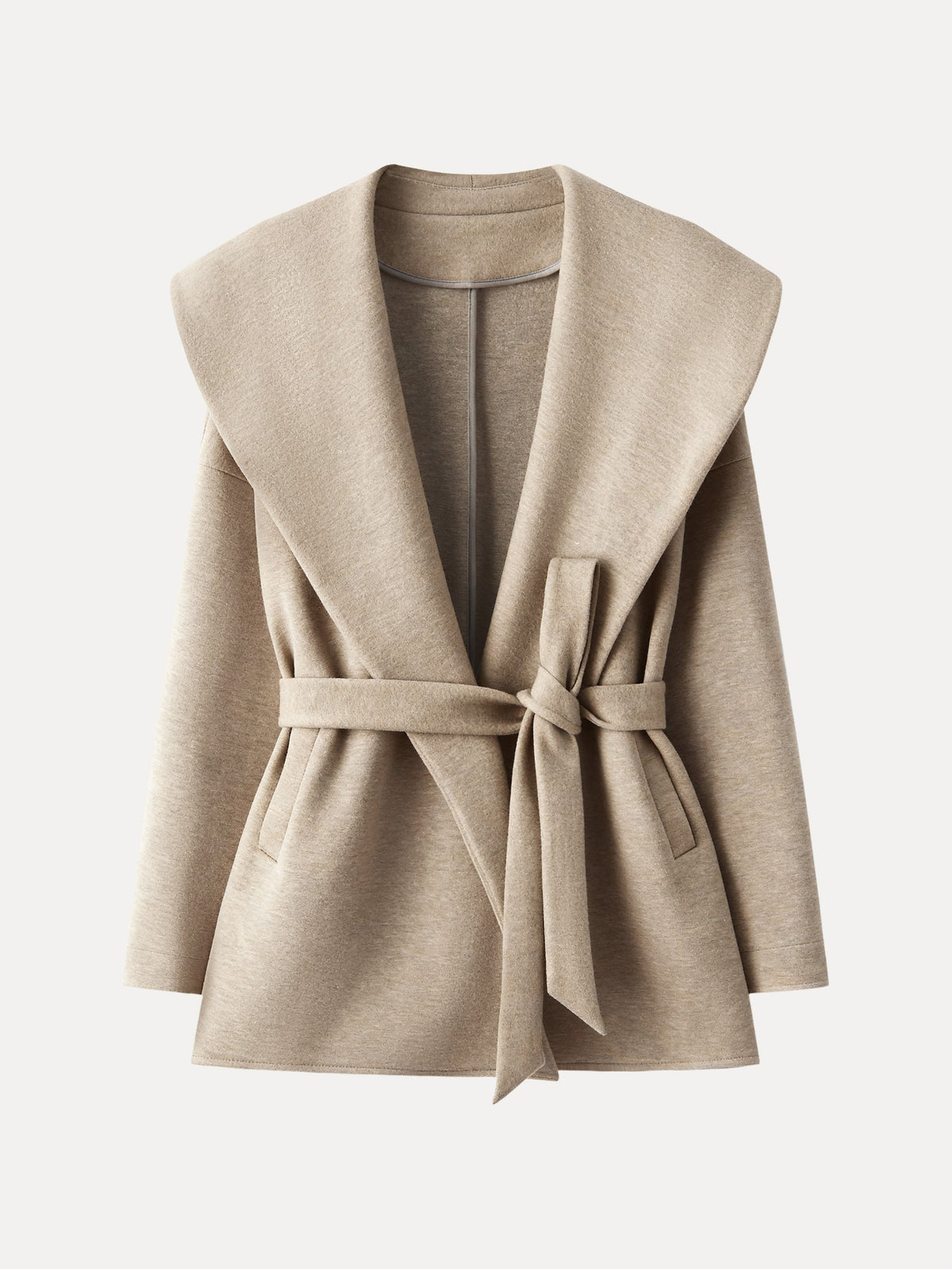 FuzzLuxe Draped Shawl Collar Long Sleeve Belted Jacket — original photo 16