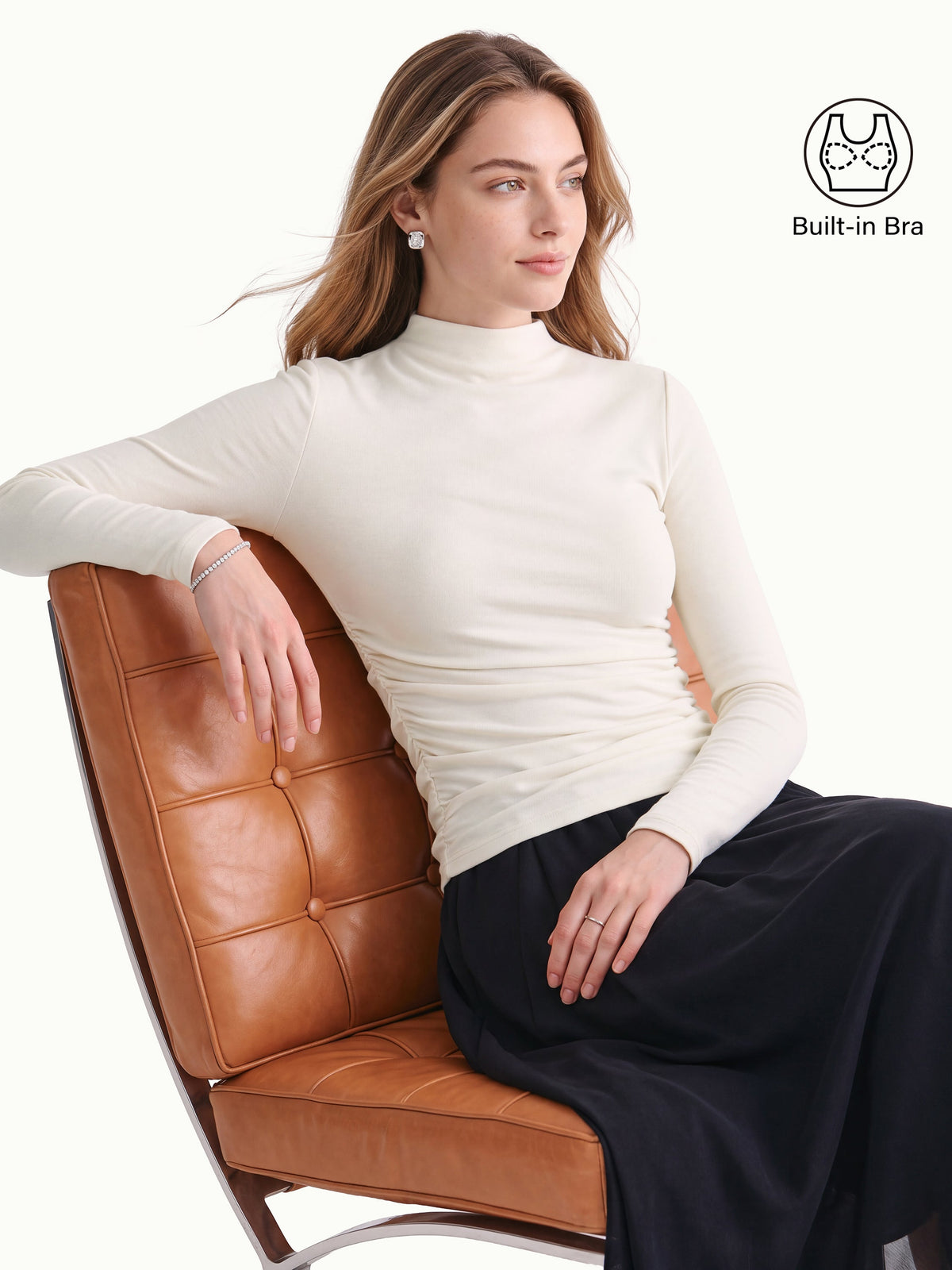 ProWarm Mock Neck Long Sleeve Ruched Built-In Bra Top — original photo 8