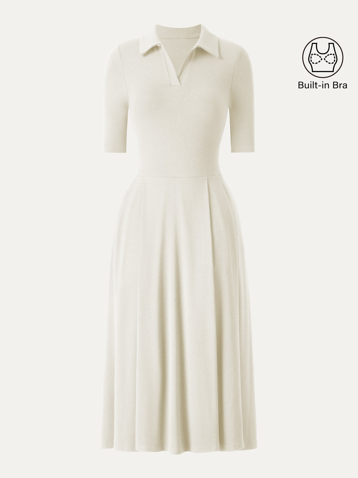 LiteWarm Polo Neck Elbow Length Sleeve Midi Built-In Bra Dress with Pockets — original photo 11