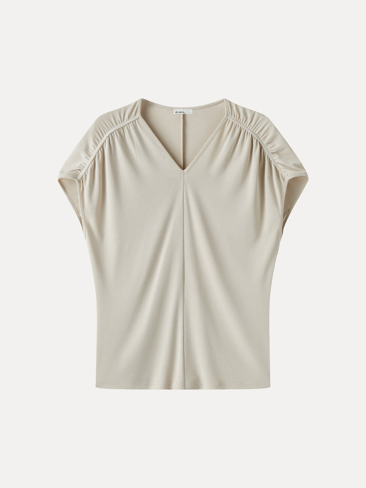 Modal Relaxed V-Neck Gathered Shoulder Top — original photo 7