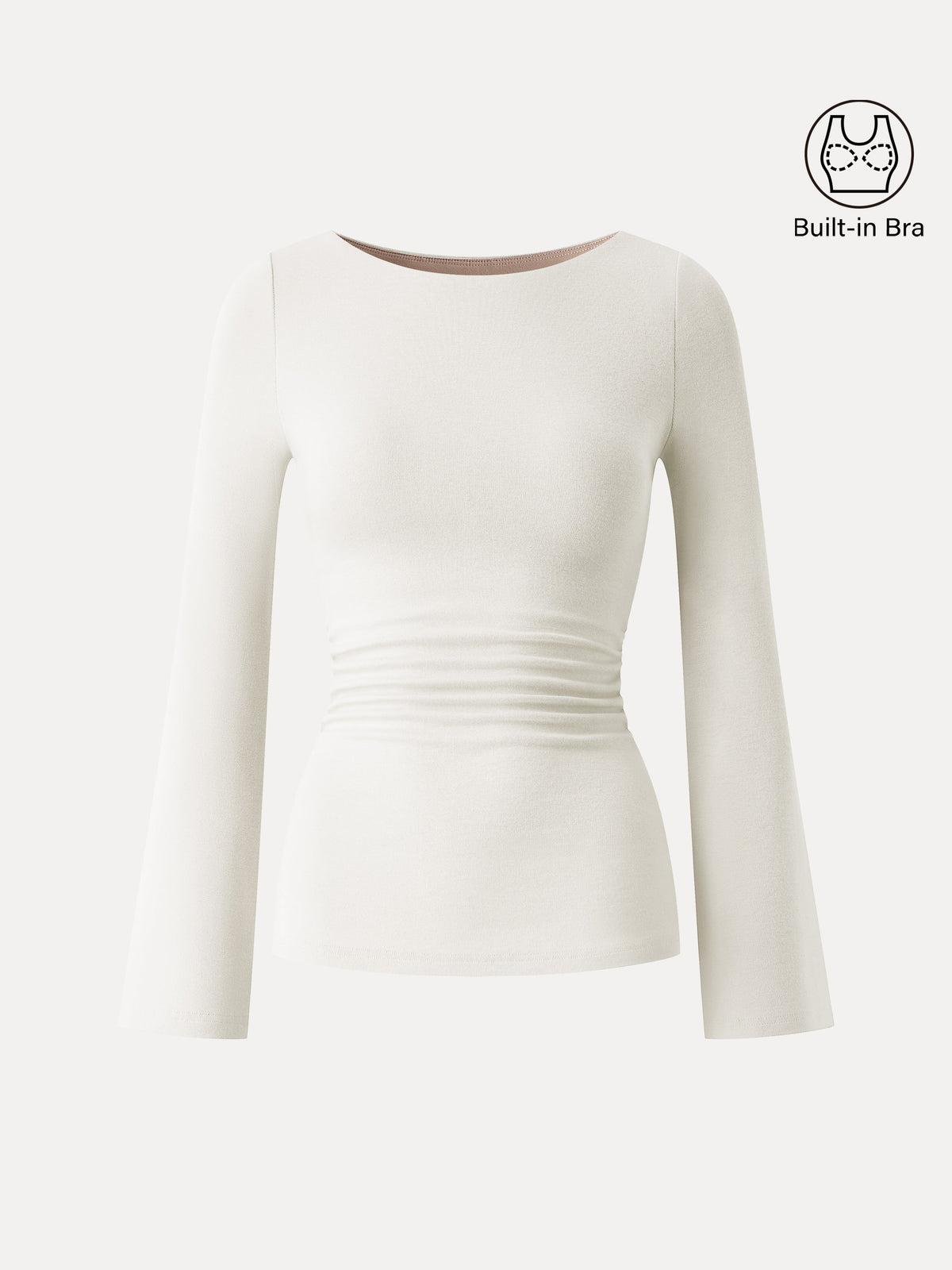 LiteWarm Round Neck Bell Sleeve Ruched Built-In Bra Top — original photo 7