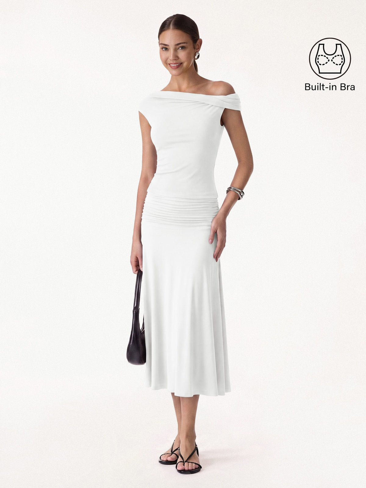 2Pcs Set Multi-wear Built-In Bra Top & Side Ruched A-line Midi Skirt — original photo 18