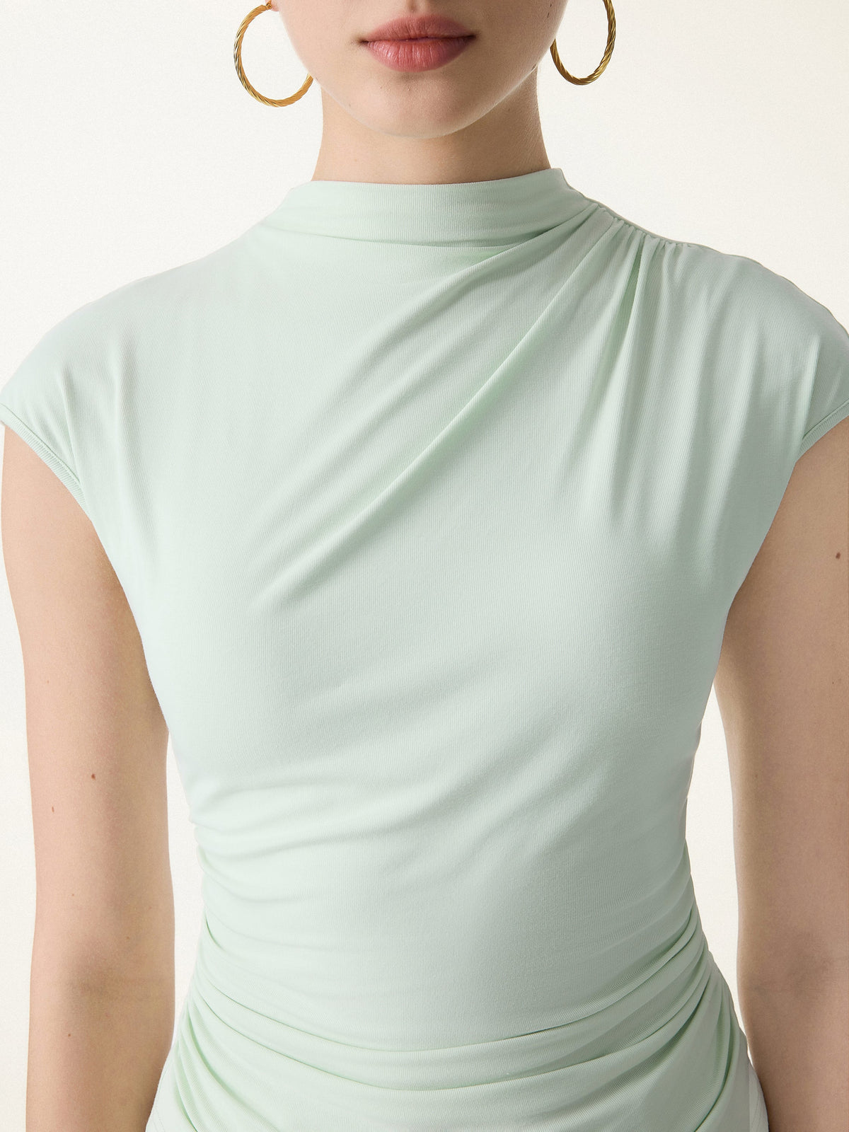 SkinKiss Mockneck Ruched Cropped Built-In Bra Top — original photo 5