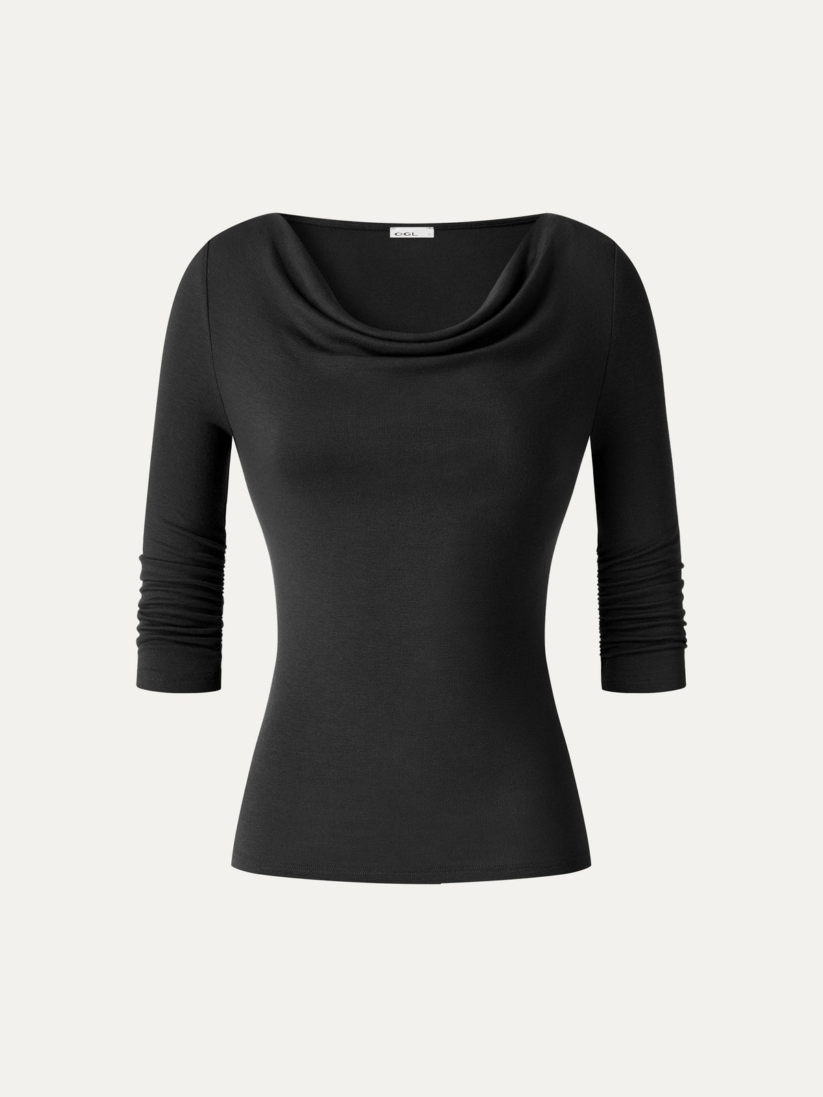 LiteWarm Lyocell-Wool Cowl Neck 3/4 Sleeve Ruched Cuff Top — original photo 8