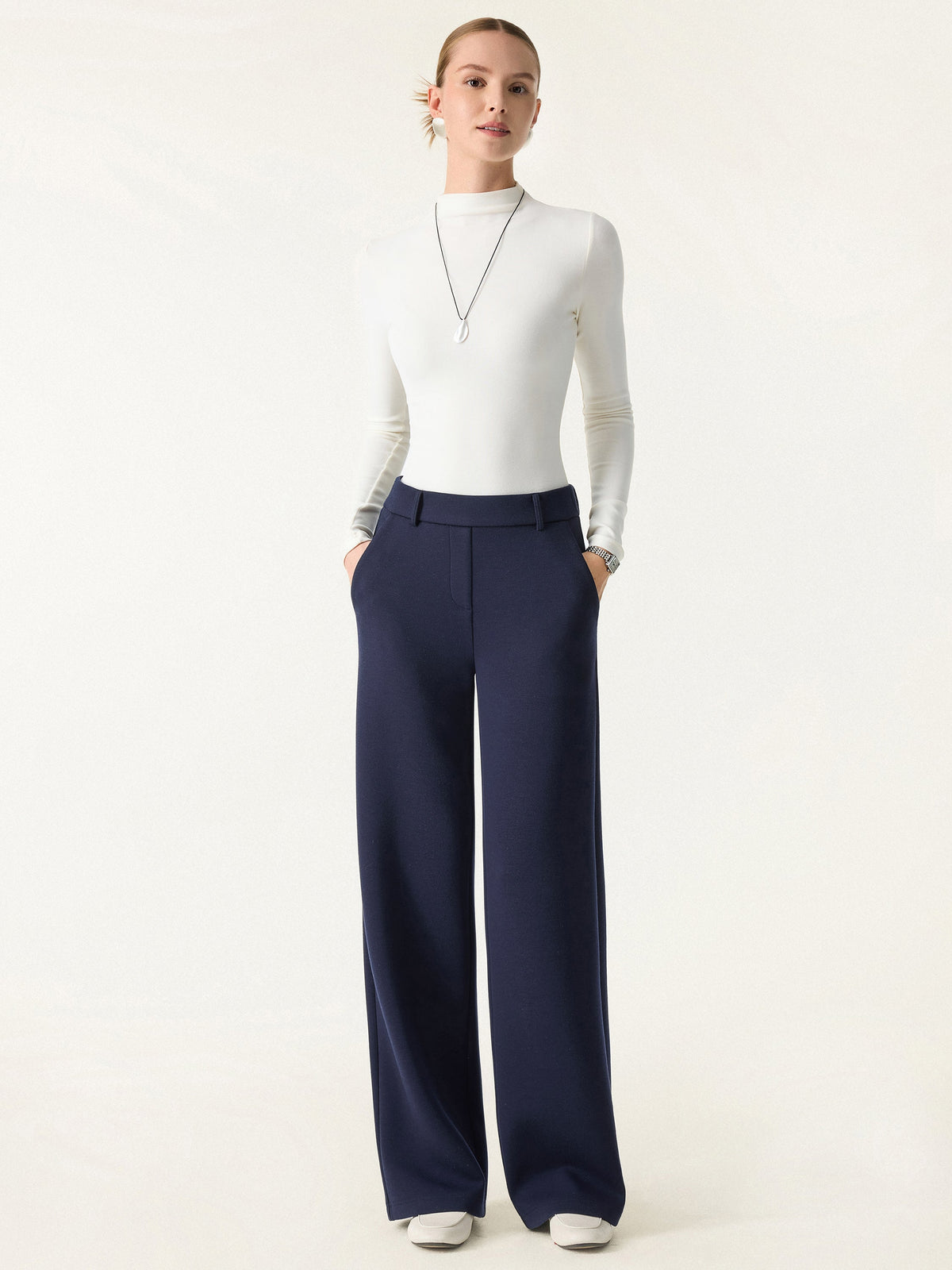 FuzzLuxe Mid-Rise Straight-Leg Pants with Pockets — original photo 3