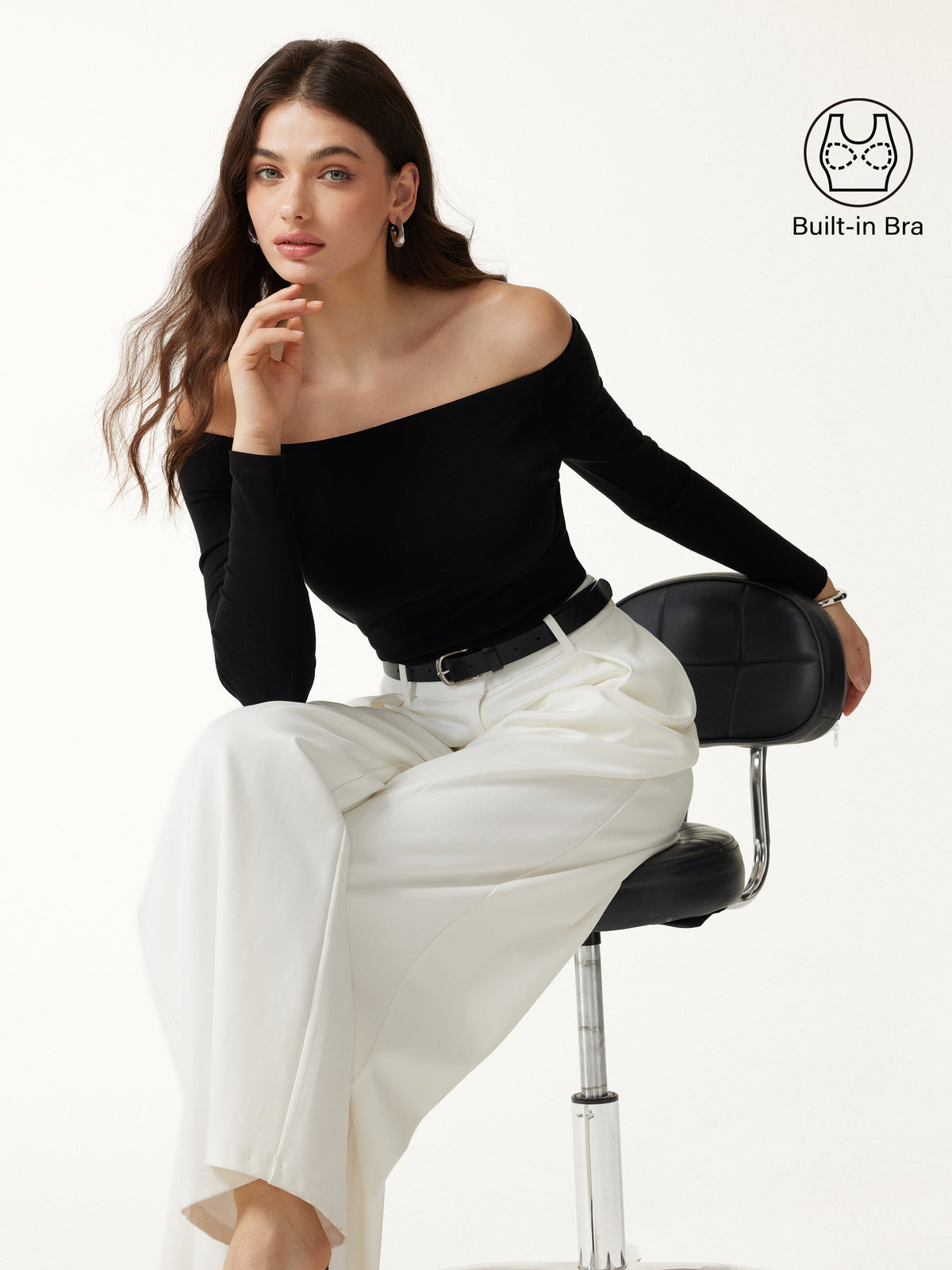 LiteWarm Non-Slip Off-Shoulder Long Sleeve Built-In Bra Top — original photo 5