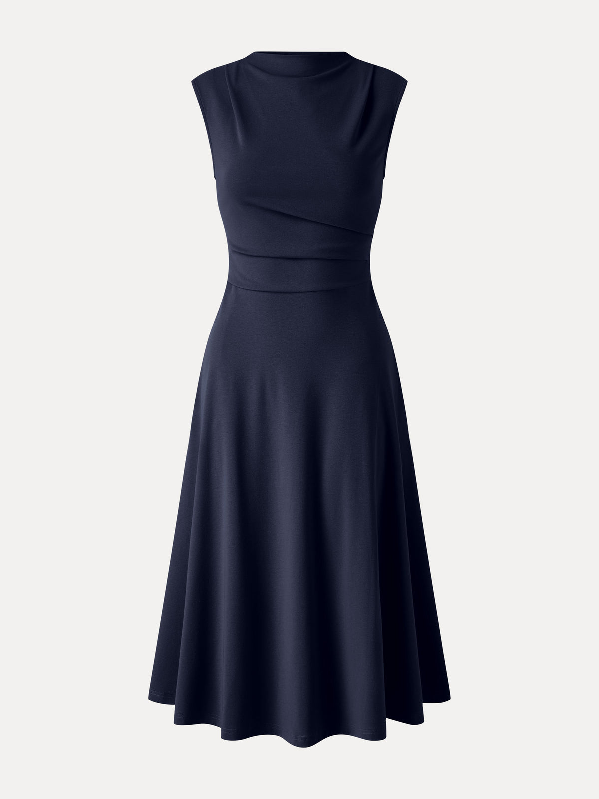 Viscose-Cotton Mock Neck Sleeveless Tucked Midi Dress — original photo 14