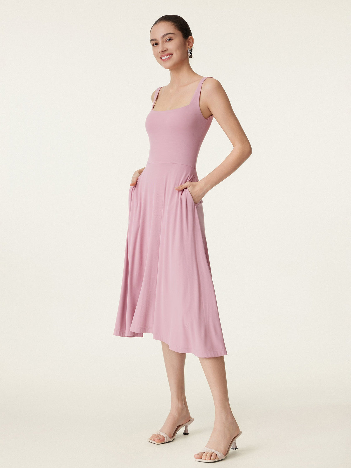Square Neck Flowy New Airy Bra Midi Dress — original photo 3