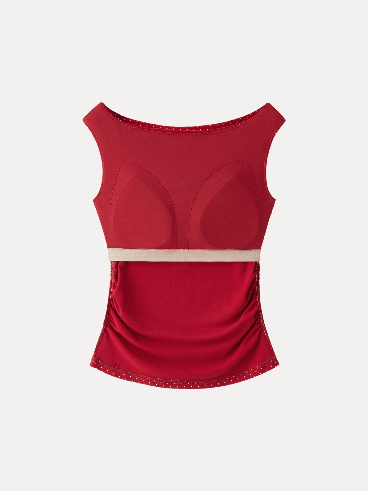 Stretch Cotton Polka Dot Boatneck Ruched Built-In Bra Top Limited Edition — original photo 6