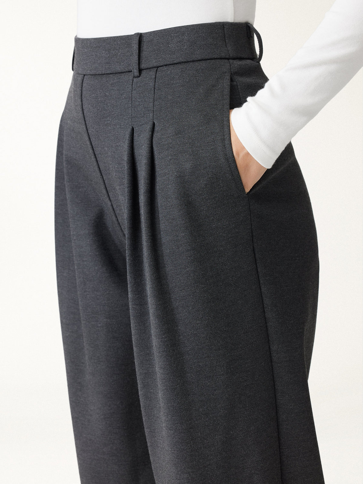 Petite Stretch Ponte High-Rise Ankle Tapered Tuck Pants with Pockets — original photo 5