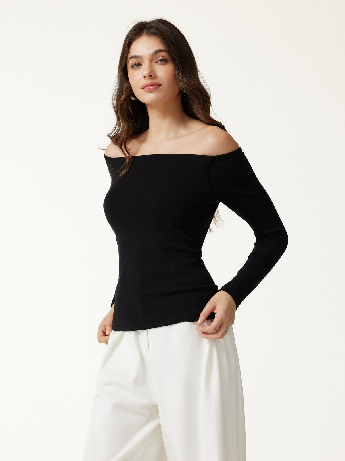LiteWarm Non-Slip Off-Shoulder Long Sleeve Built-In Bra Top — original photo 3