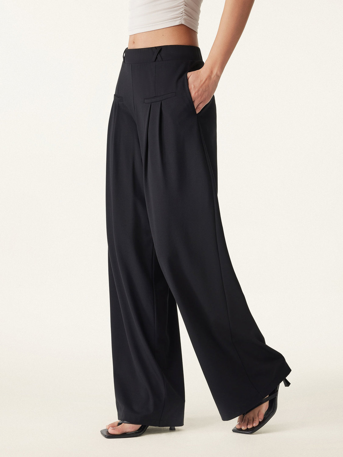 Drapey Bamboo Ponte Mid Rise Wide Leg Trouser with Pockets — original photo 3