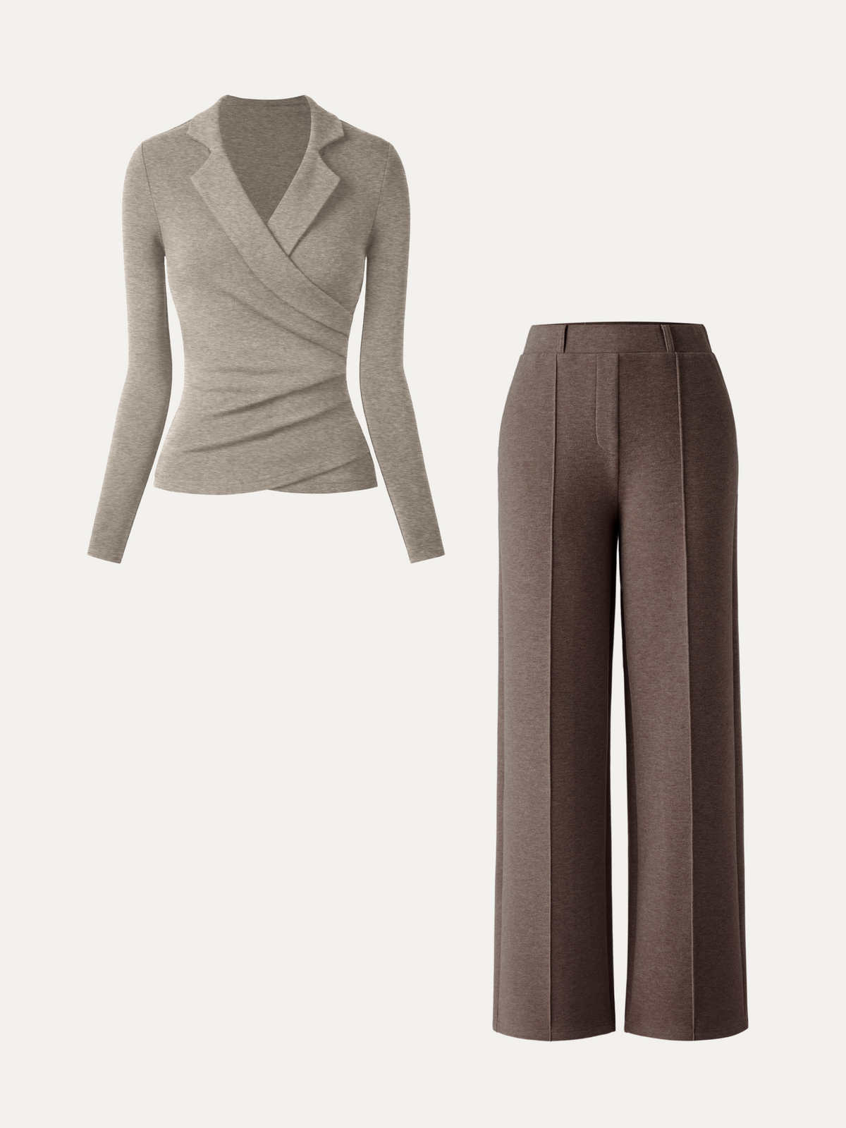 2Pcs Set Collared Surplice Top & High Waisted Straight Leg Pull On Pant — original photo 10