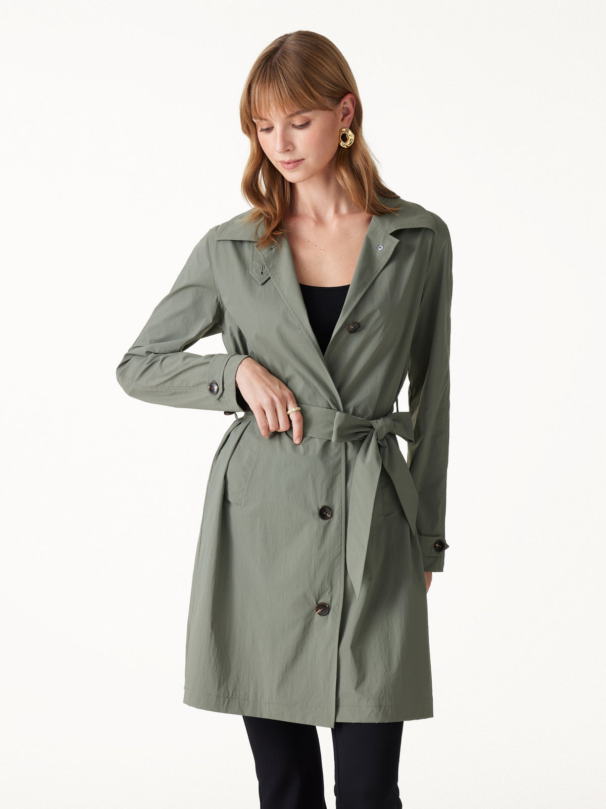 Lightweight Water-Repellent Notched Collar Trench Coat with Pockets — original photo 2