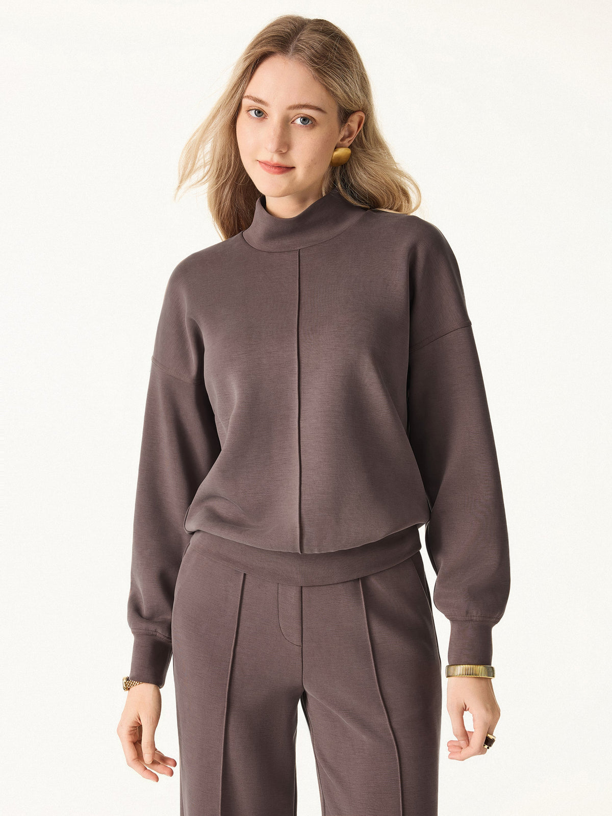 Modal Spacer Mockneck Long Sleeve Pullover Shirt — original photo 4