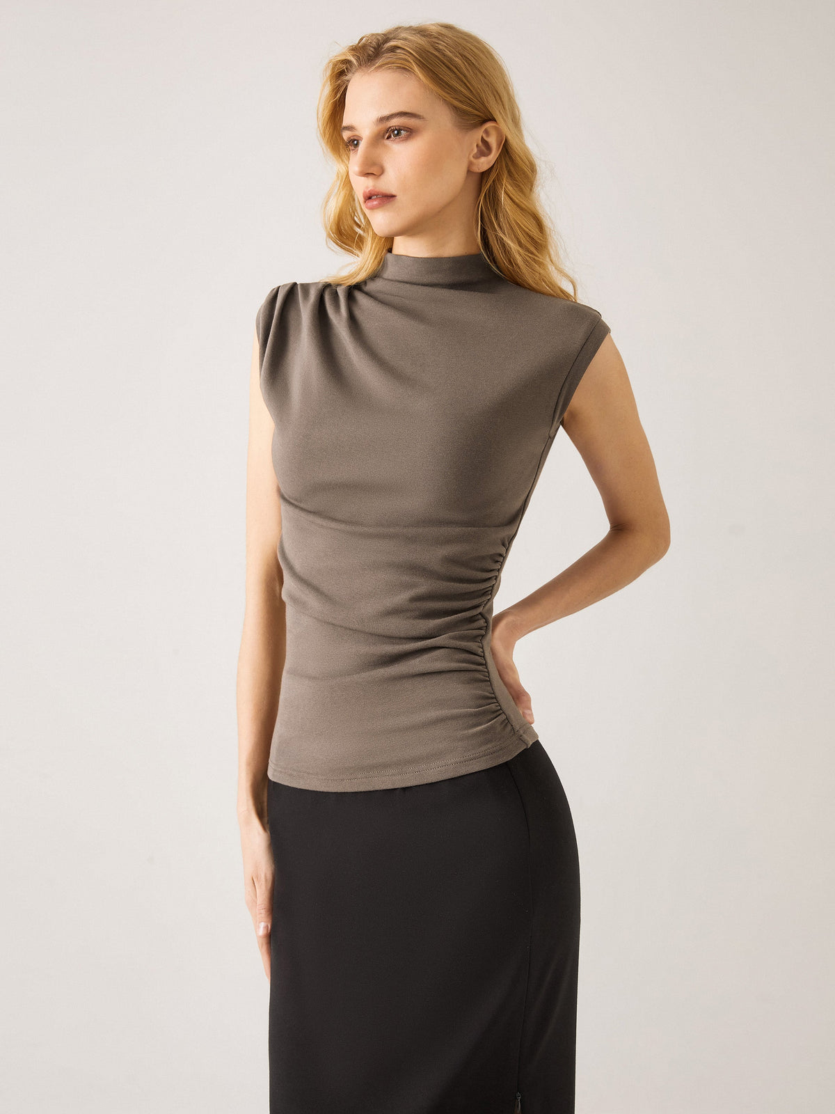 ProWarm Mock Neck Sleeveless Ruched Top — original photo 1