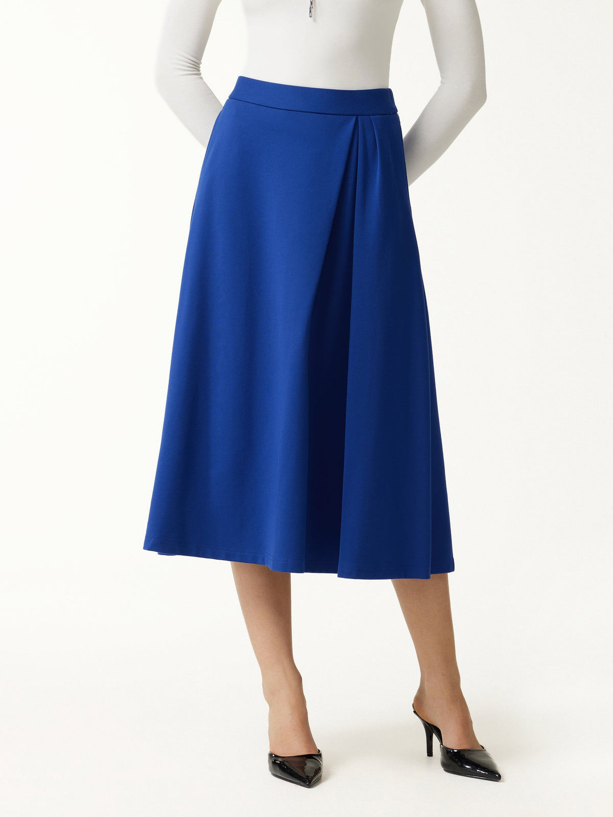 Ponte Mid-Rise Tucked A-Line Midi Skirt with Pockets — original photo 3
