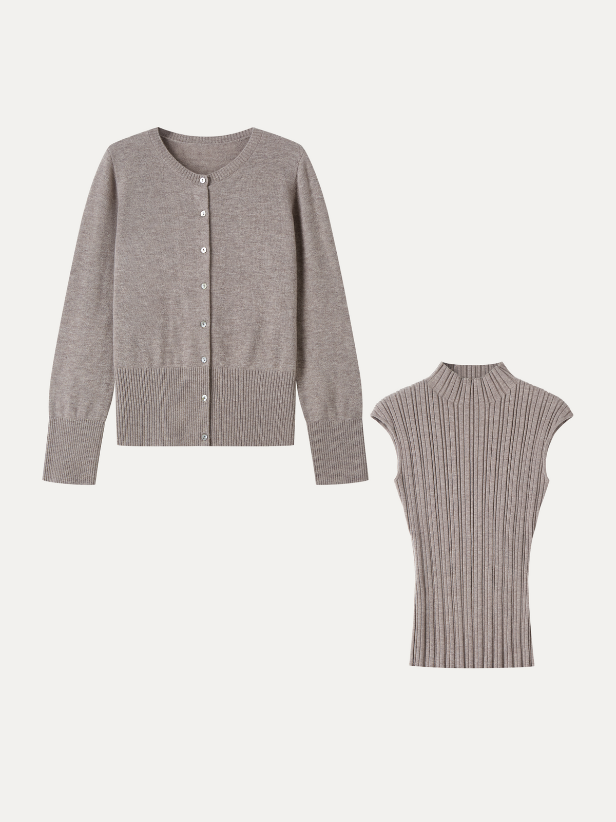 2Pcs Set 100% Merino Wool Long Sleeve Cardigan & Mock Neck Sweater — original photo 2