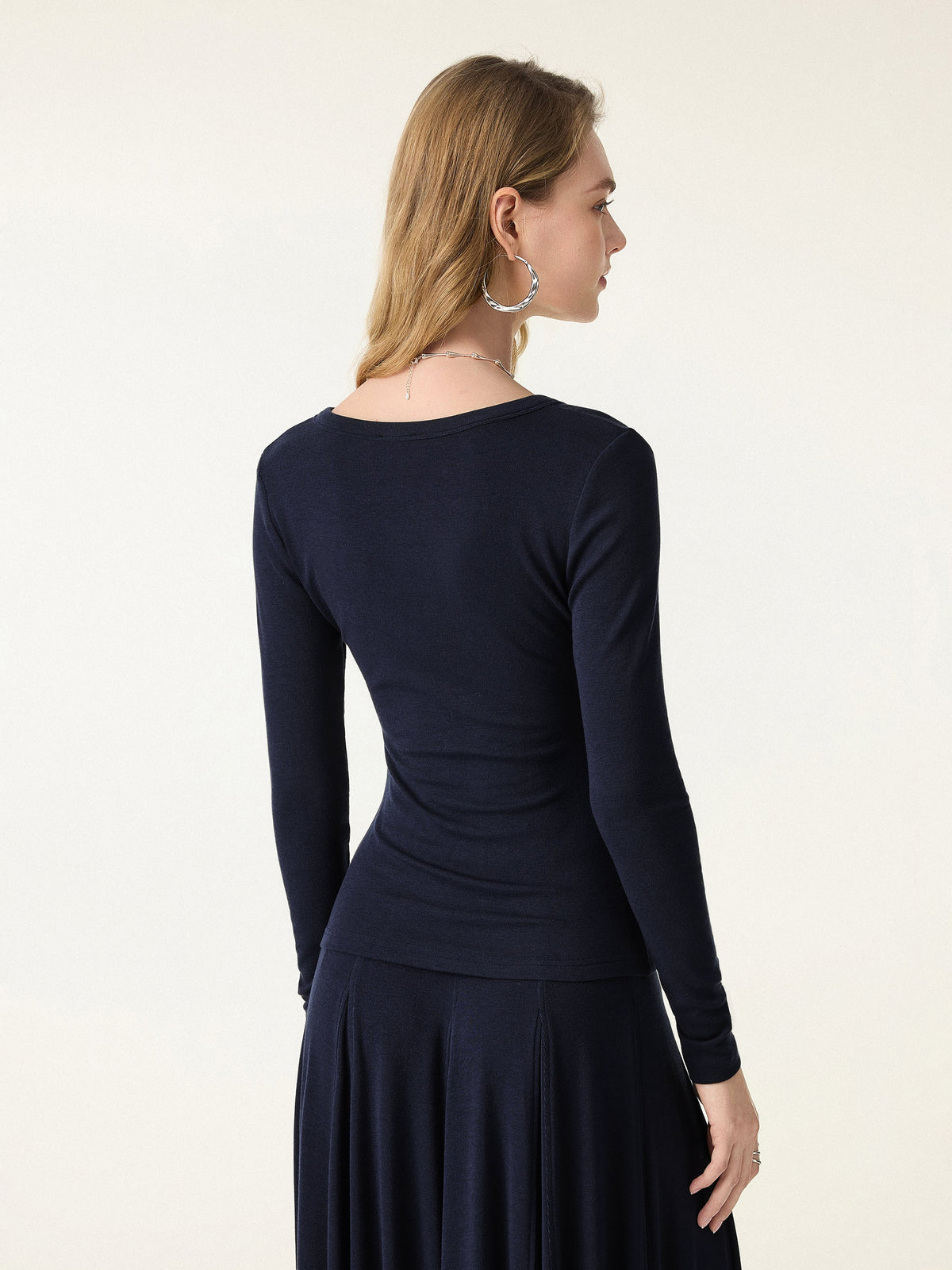2Pcs Set LiteWarm Surplice Ruched Long Sleeve & Godet Hem Pull-on Maxi Skirt — original photo 7