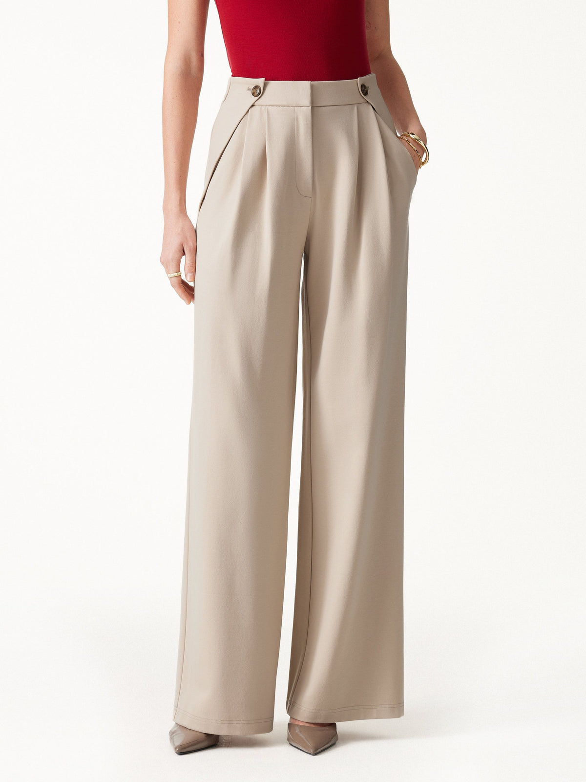 Ponte High-Rise Wide-Leg Gusset Pants with Pockets — original photo 3