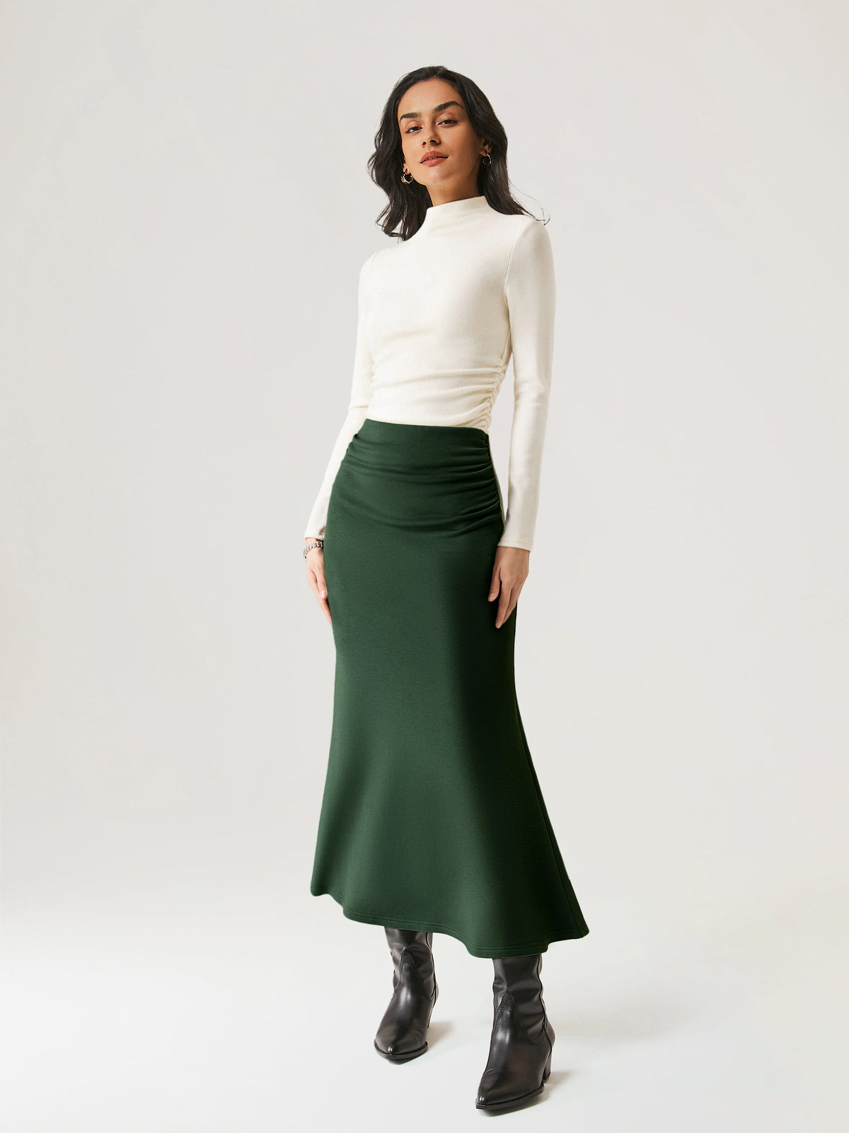 2Pcs Set Prowarm Ruched Sides Mockneck Top & Mermaid Maxi Skirt — original photo 1