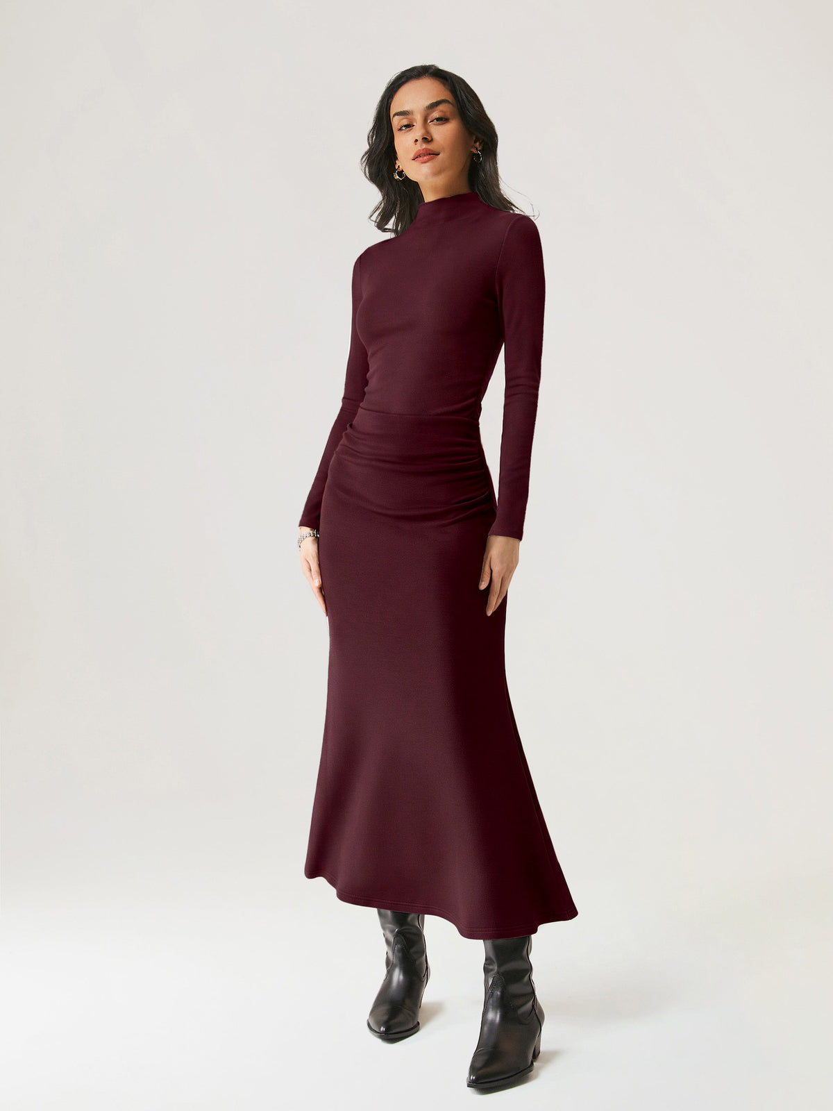 2Pcs Set Prowarm Ruched Sides Mockneck Top & Mermaid Maxi Skirt — original photo 8