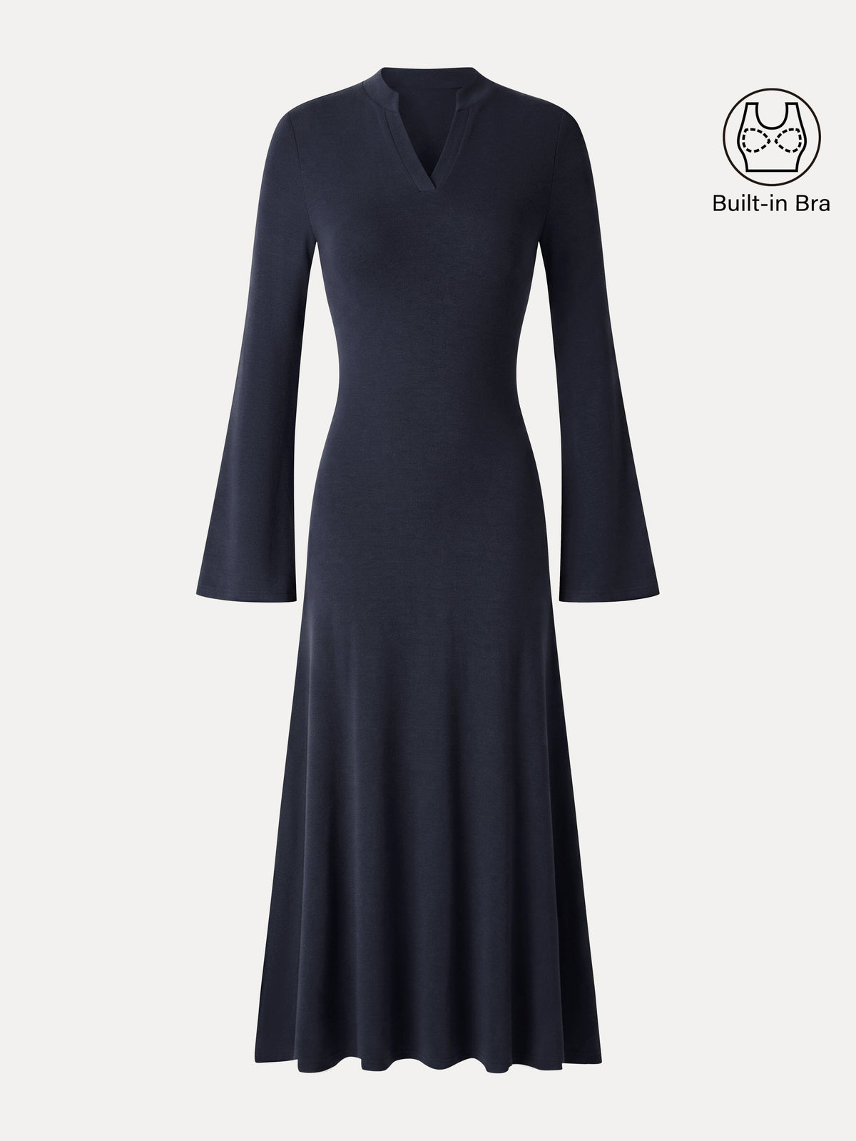 LiteWarm V-Neck Long Sleeve Flowy Midi Built-In Bra Dress — original photo 7