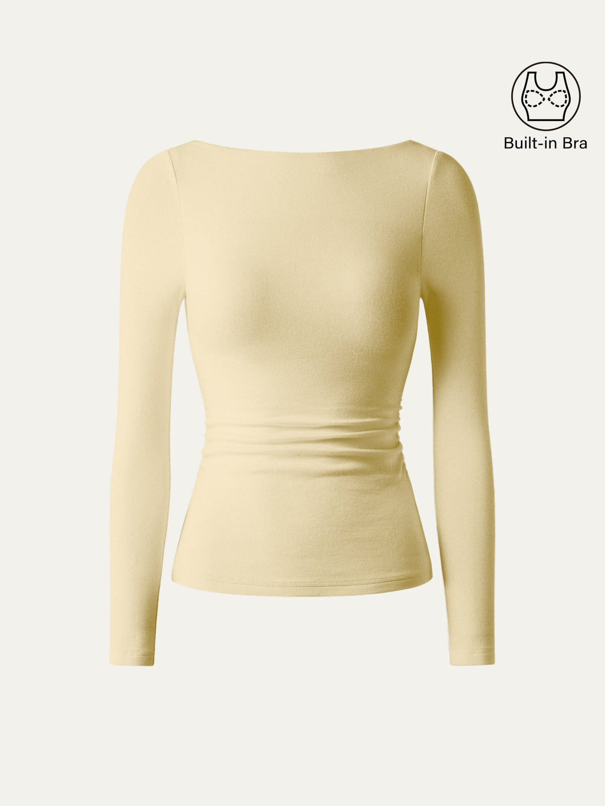 LiteWarm Boatneck Long Sleeve Open-Back Ruched Built-In Bra Top — original photo 9