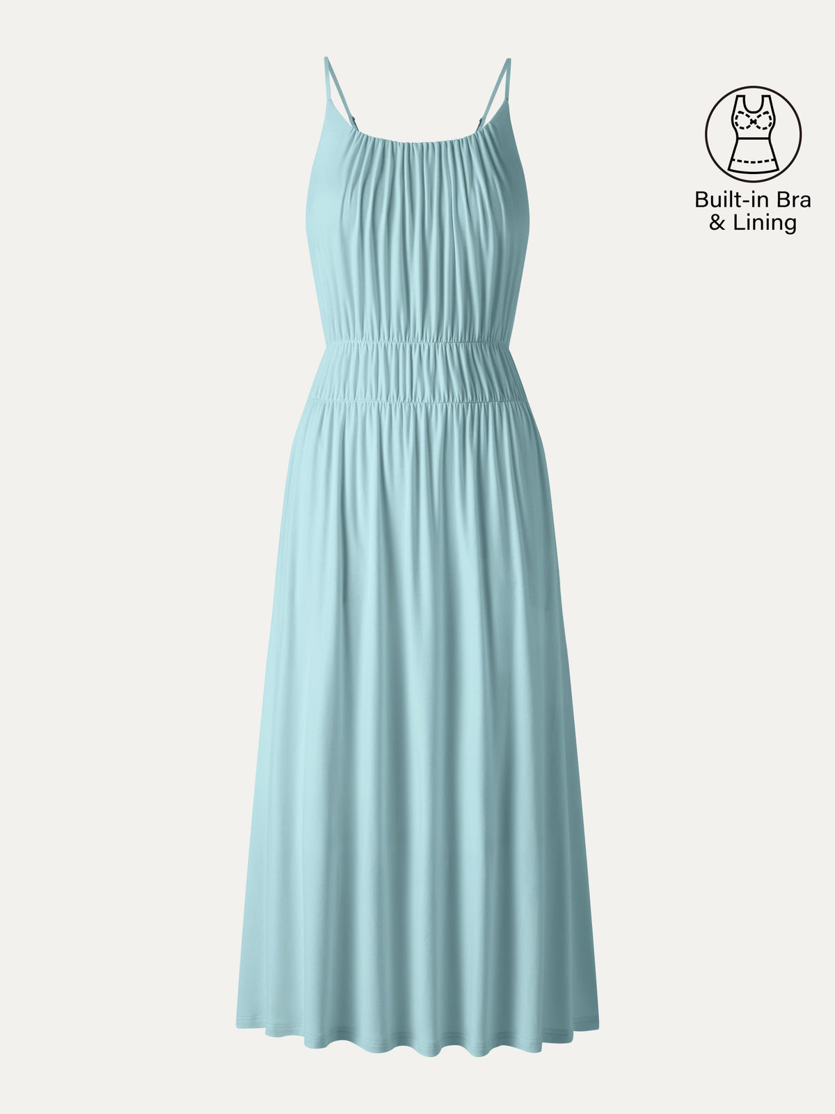 Vacay Gathered U-Neck Spaghetti Midi Built-In Bra Dress with Pockets — original photo 9