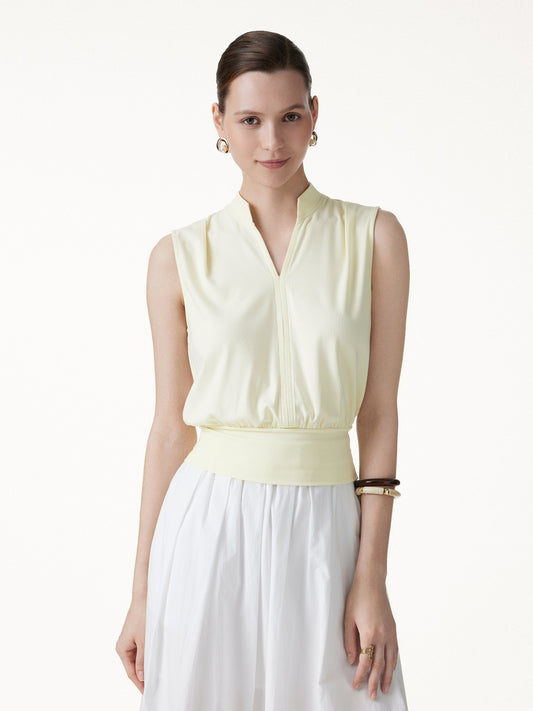 Cotton-Viscose V-neck Stand Collar Sleeveless Top — original photo 1