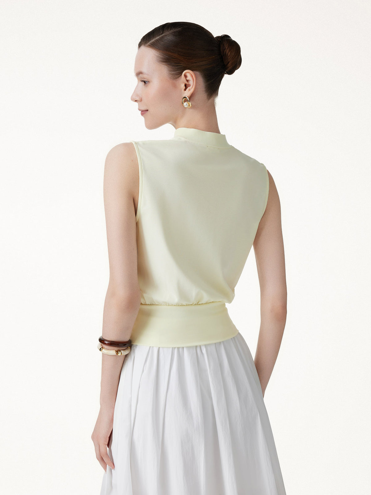 Cotton-Viscose V-neck Stand Collar Sleeveless Top — original photo 3