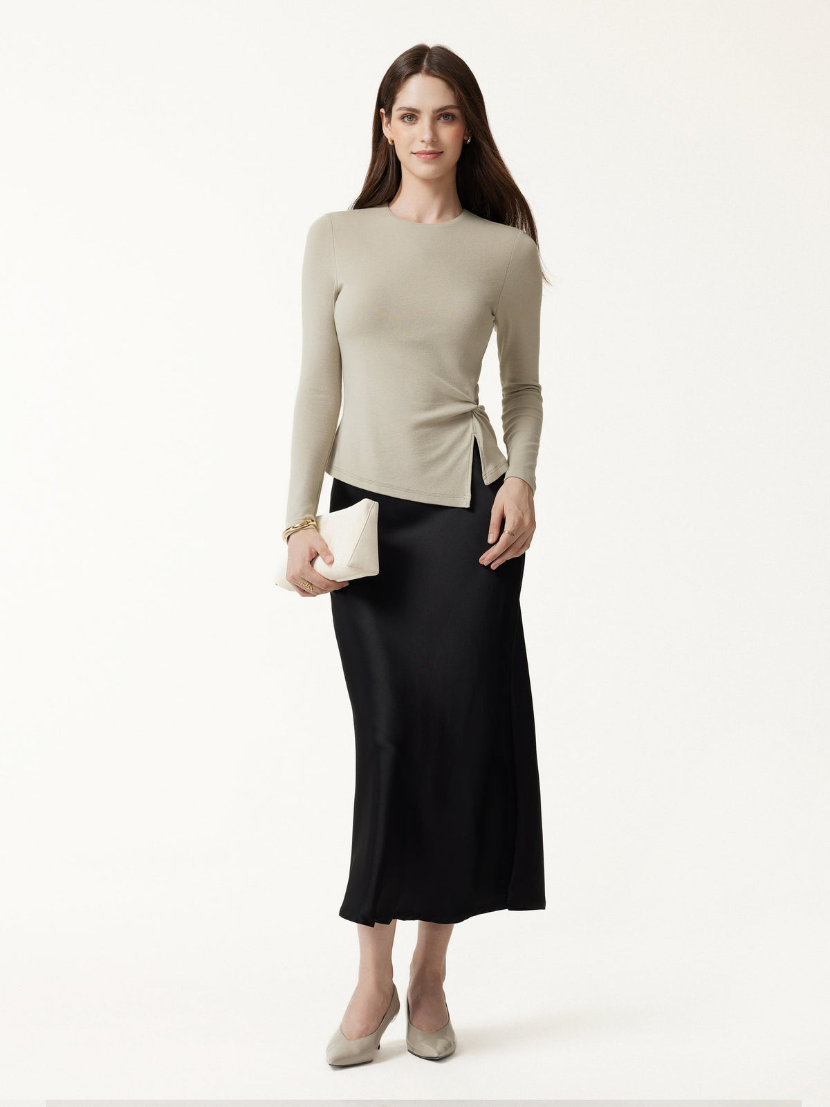 LiteWarm Round Neck Long Sleeve Twist-Hem Built-In Bra Top — original photo 2