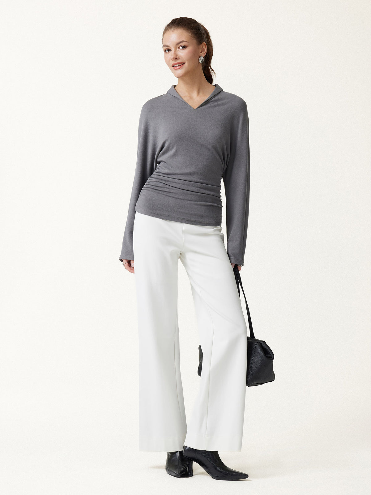 LiteWarm V-Neck Long Sleeve Ruched Top — original photo 2