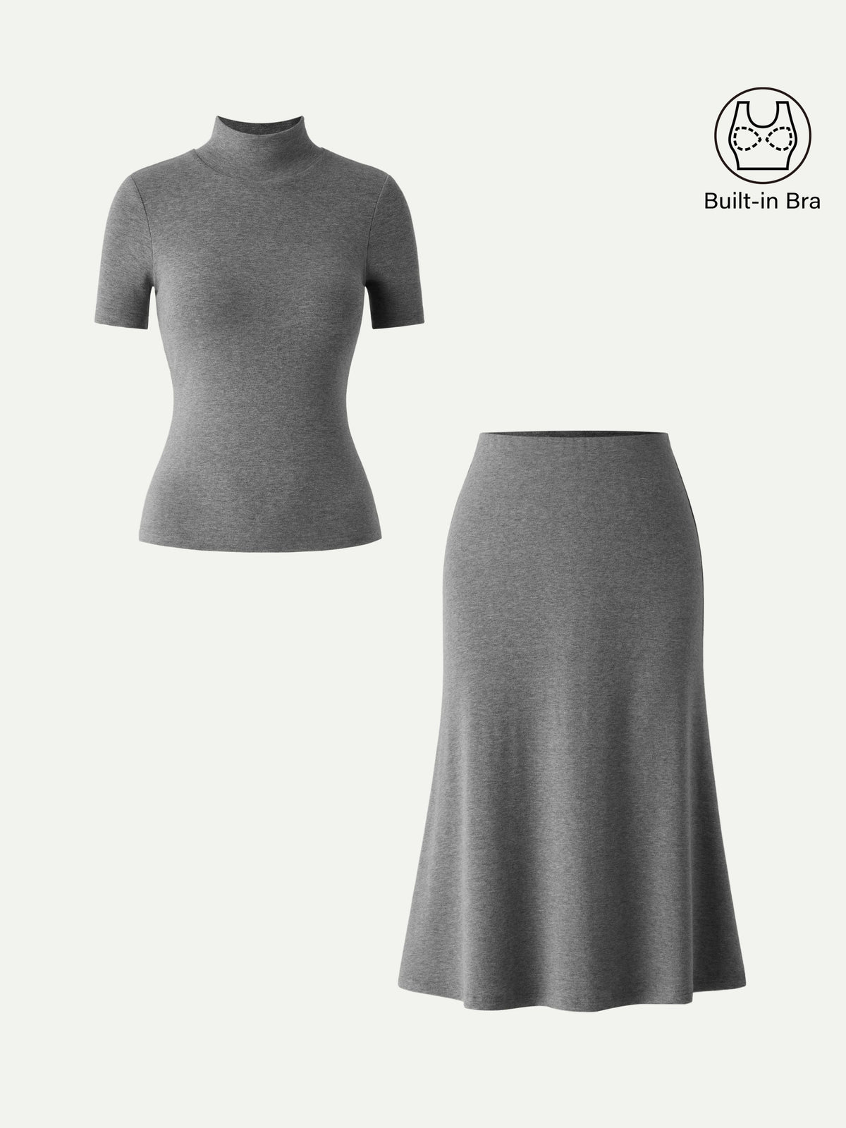 2Pcs Set Mockneck Built-In Bra Top & Pull-On Midi Skirt — original photo 2