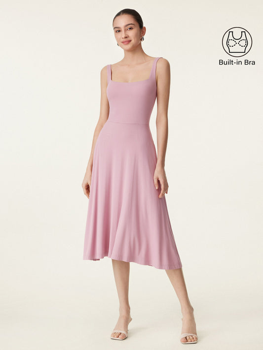 Square Neck Flowy New Airy Bra Midi Dress — original photo 1
