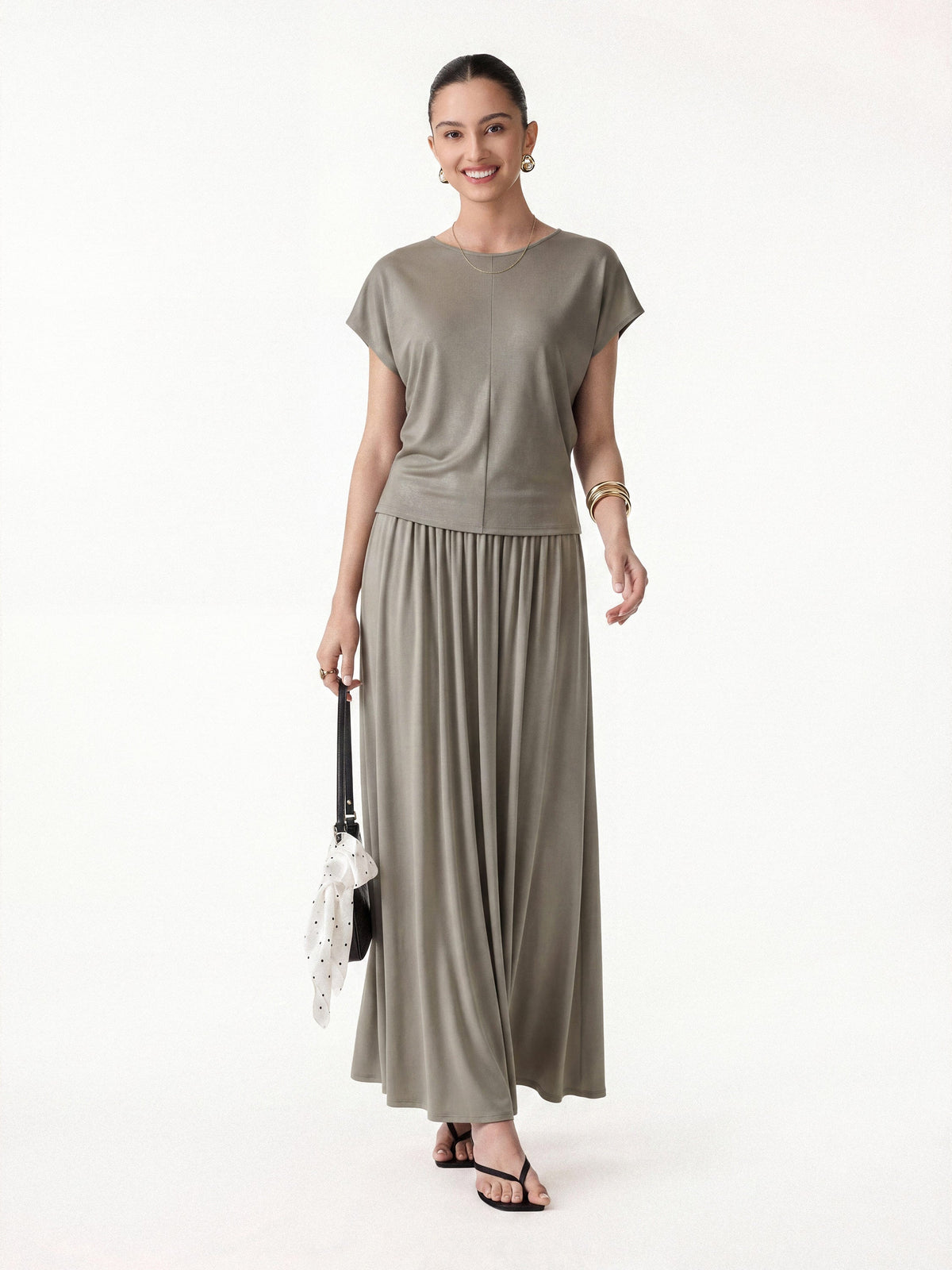 2Pcs Set Round Neck Top & A-Line Maxi Skirt with Pockets — original photo 6