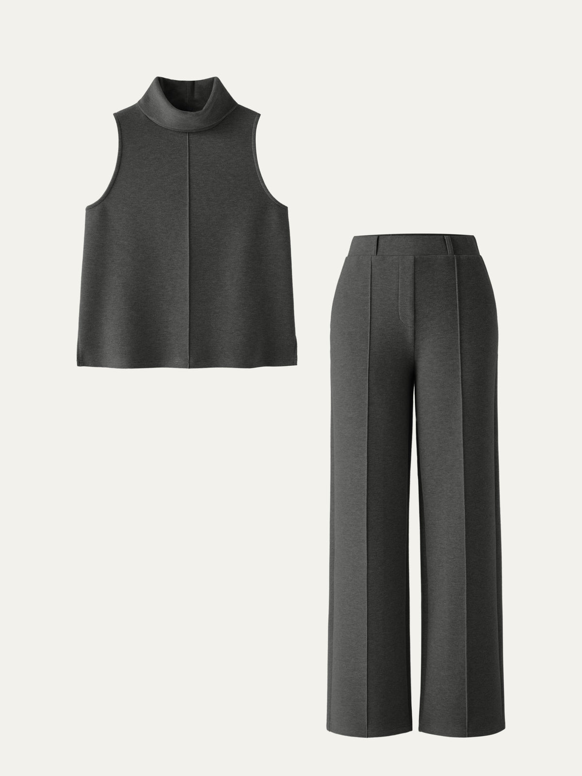 2Pcs Set Regular Split Hem Top & High Waisted Warm Straight Leg Pull On Pant — original photo 16