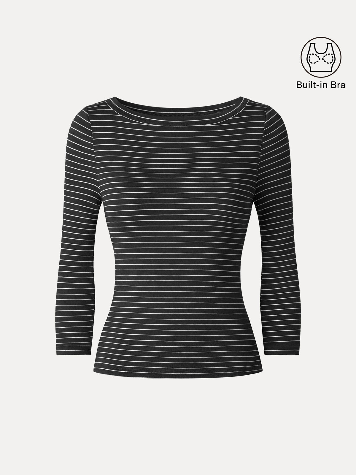 LiteWarm Striped Parisian Boatneck 3/4 Sleeve Built-In Bra Top — original photo 15