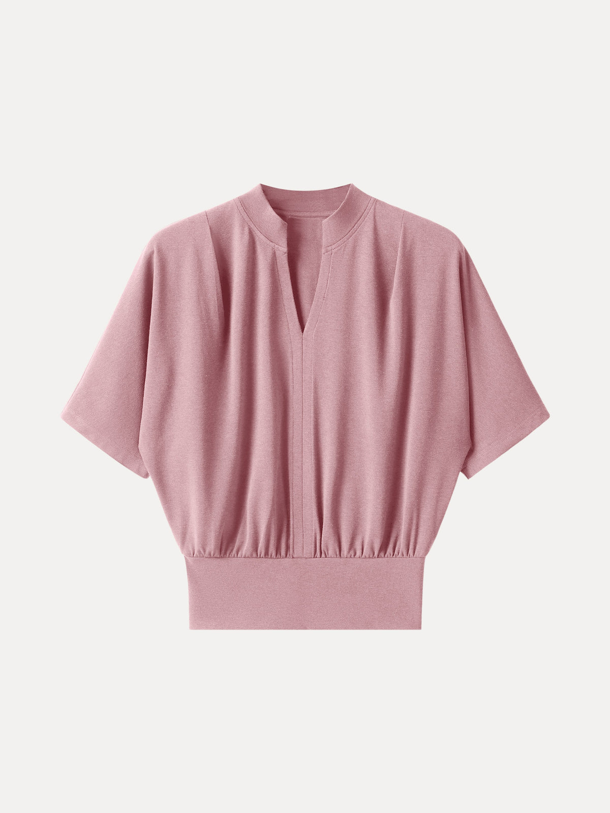 Stand Collar V-Neck Short Sleeve Top — original photo 14