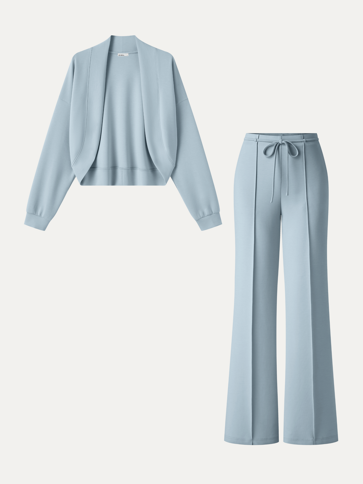 2Pcs Set Long Sleeve Drop-Shoulder Cardigan & High-Rise Flare Pants with Pockets — original photo 10