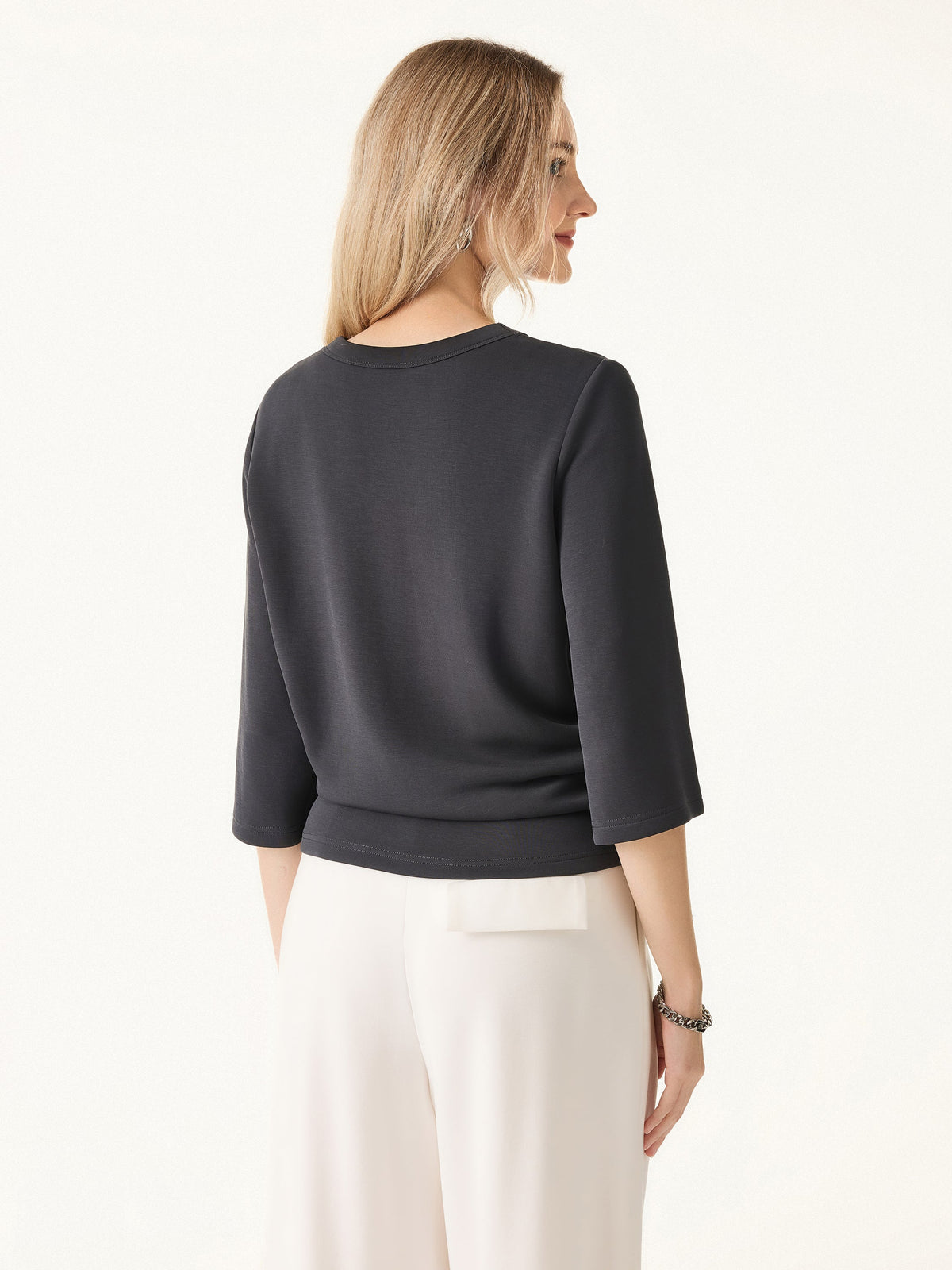 Sandwashed Spacer Crewneck 3/4 Sleeve Top — original photo 10