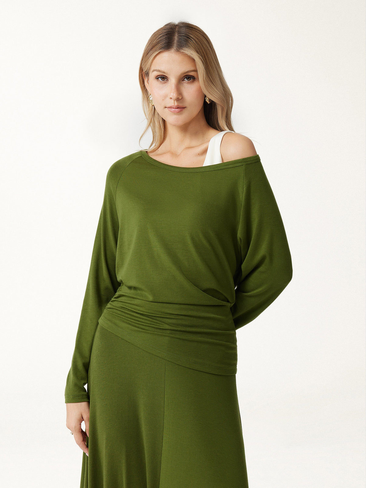 LiteWarm Cashmere Blend Boatneck Convertible Off-Shoulder Ruched Top — original photo 3
