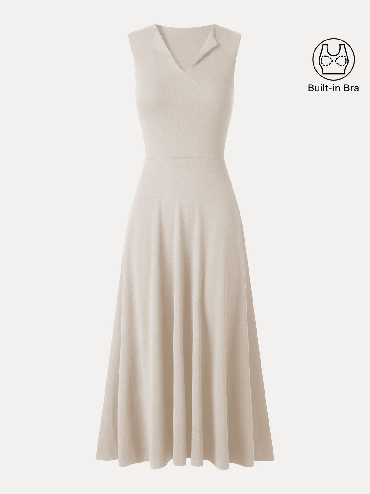 Ribbed Collared V-Neck Sleeveless A-Line Midi Built-In Bra Dress with Pockets — original photo 9