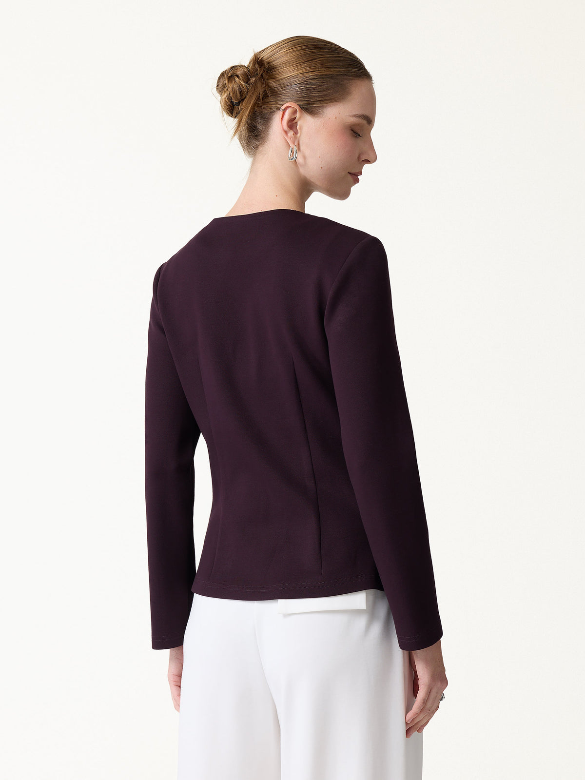 Stretch Ponte Frog-Button Round Neck Long Sleeve Jacket — original photo 4