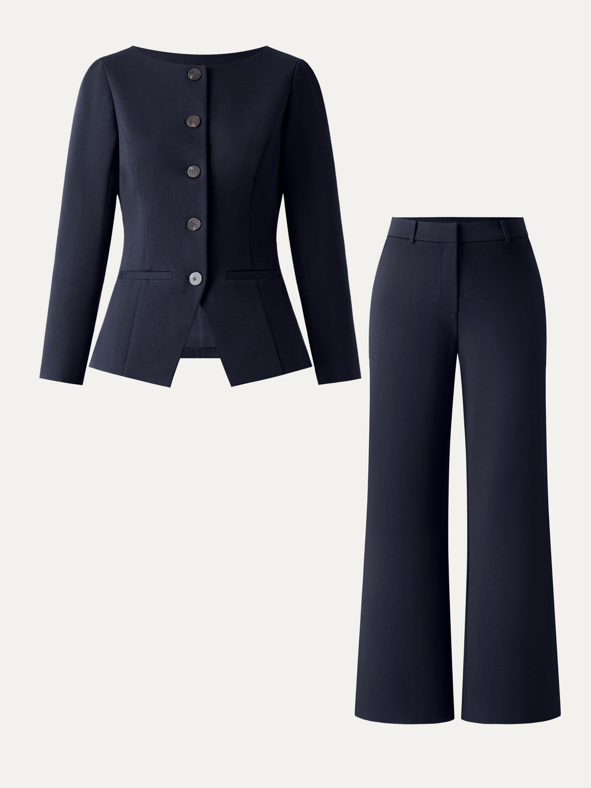 2Pcs Set Neck Long Sleeve Jacket with Pockets & Mid-Rise Wide-Leg Pants with Pockets — original photo 11