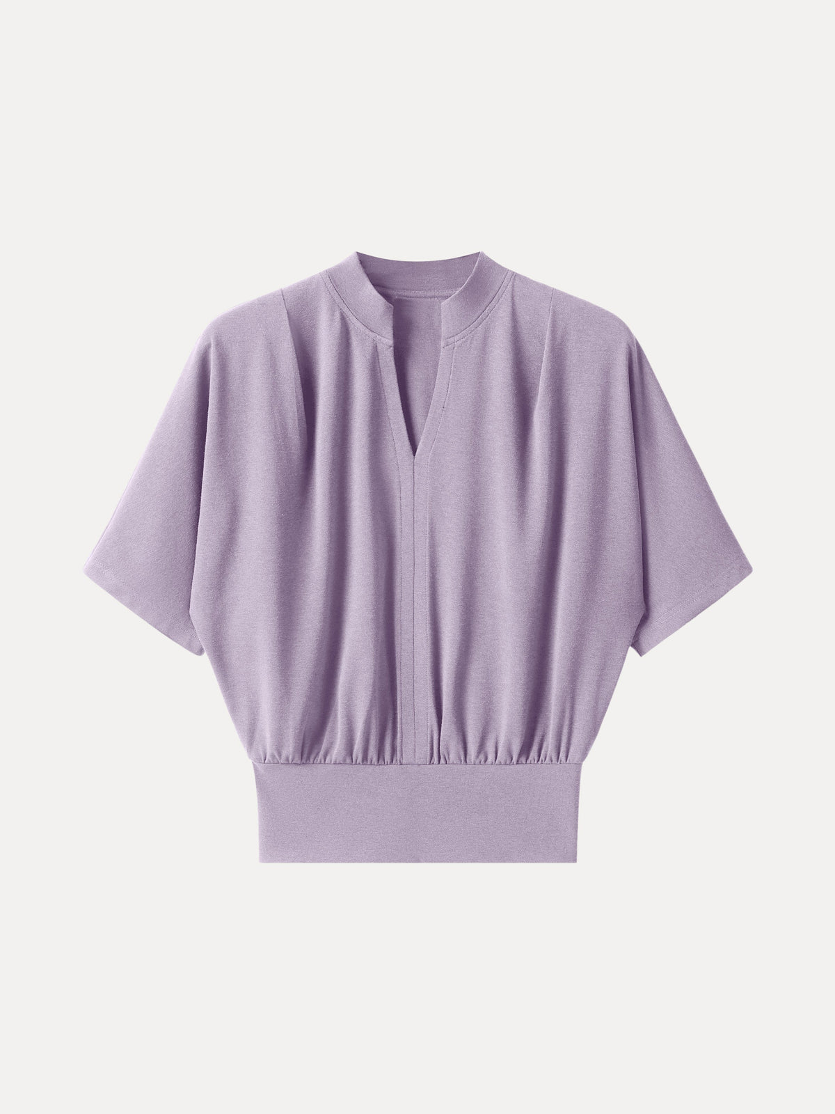 Stand Collar V-Neck Short Sleeve Top — original photo 15