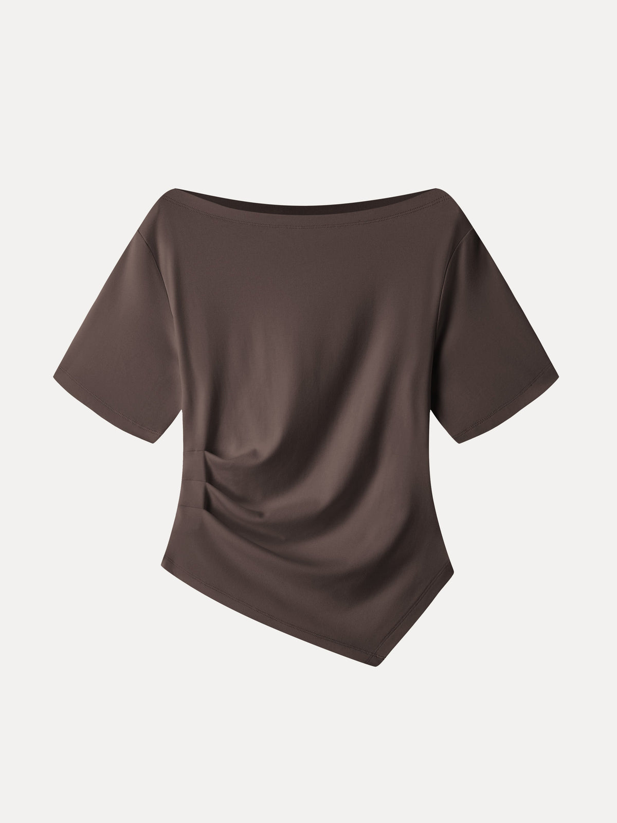 Cotton Blend Boatneck Elbow Sleeve Asymmetrical Tucked Top — original photo 9